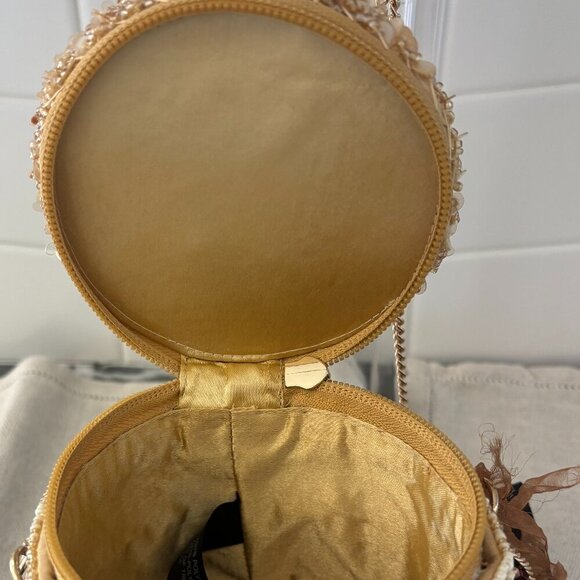 Made in India Hamburger Beaded Bag - Brown/Tan, Green, White-Gold Chain-Viral - Picture 7 of 11